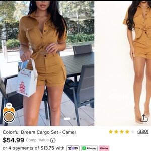 Fashion Nova Camel Cargo Set